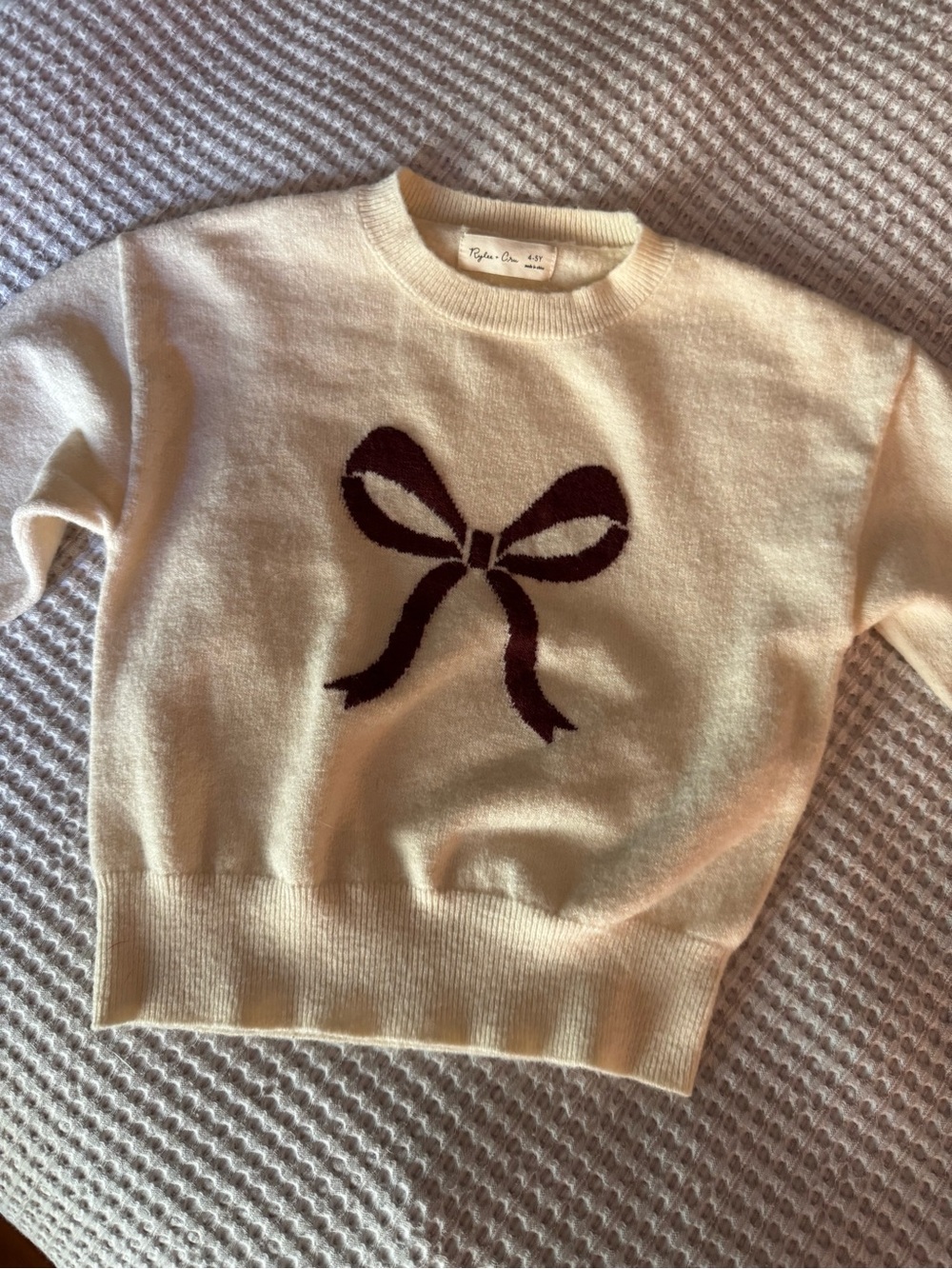 Rylee + Cru Brown Bow Knit Cream Sweater